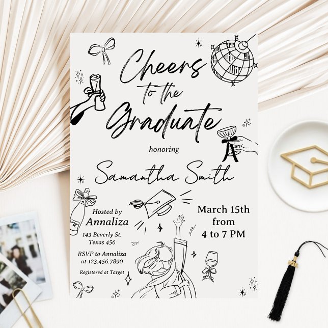 Modern Hand Drawn Photo Graduation Party Invitation (Modern Graduation Announcement Graduation Party Invitation)