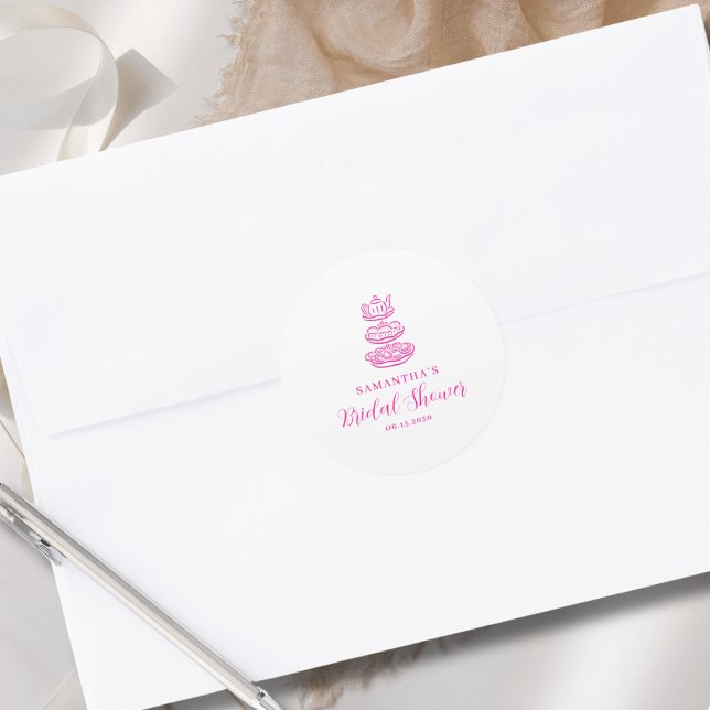 Modern Hand Drawn Pink Bridal Shower Classic Round Sticker (Creator Uploaded)
