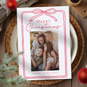 Modern Hand Drawn Playful Bow Frame Christmas Letterpress Photo Cards