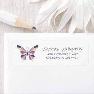 Modern Hand-Drawn Purple Butterfly Return Address Label