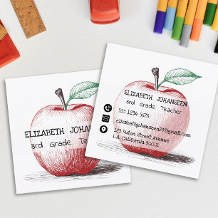 Modern Hand Drawn Red Apple Teacher Private Tutor Square Business Card