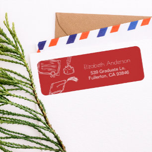 Modern Hand Drawn Red Graduate Invitation Return Label