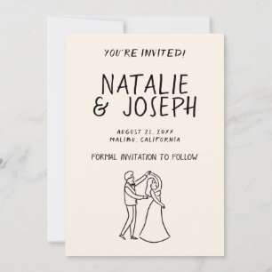 Modern Hand Drawn Romantic Retro Photo Wedding Save The Date