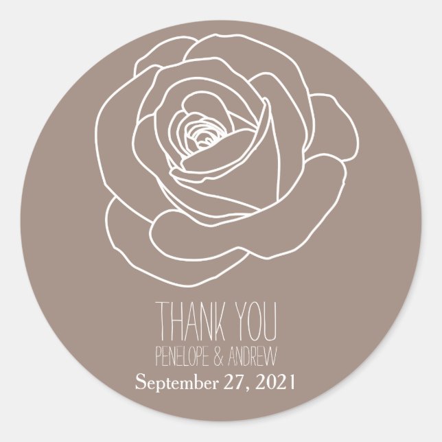 Modern, Hand-drawn Rose, Thank You Stickers (Front)