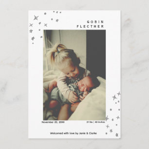 Modern Hand-drawn Star Doodle Photo Birth  Announcement