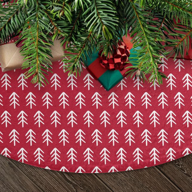 Modern Hand-Drawn Trees Red Brushed Polyester Tree Skirt (Creator Uploaded)
