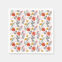 Modern Hand Drawn Tulips Napkins