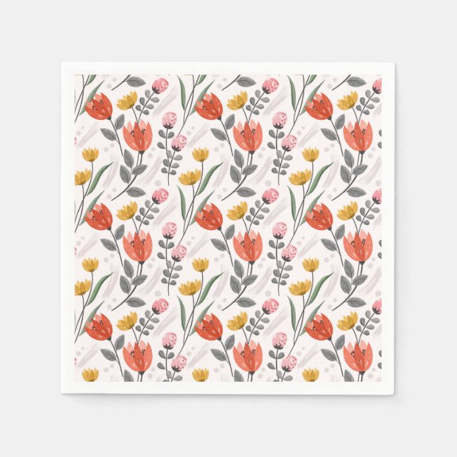 Modern Hand Drawn Tulips Napkins (Front)