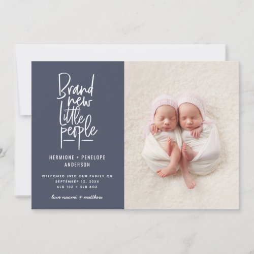 Modern hand drawn twin baby birth announcement