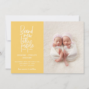 Modern hand drawn twin baby birth announcement