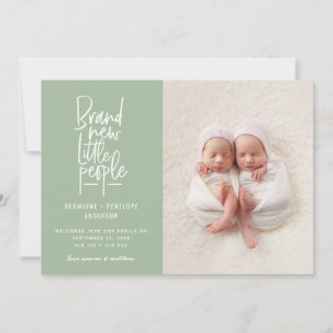 Modern hand drawn twin baby birth announcement