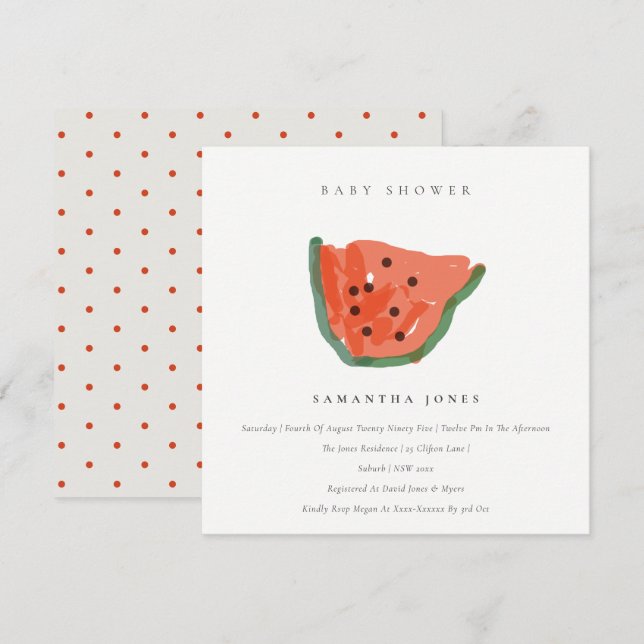 Modern Hand Drawn Watermelon Fruit Baby Shower  Invitation (Front/Back)