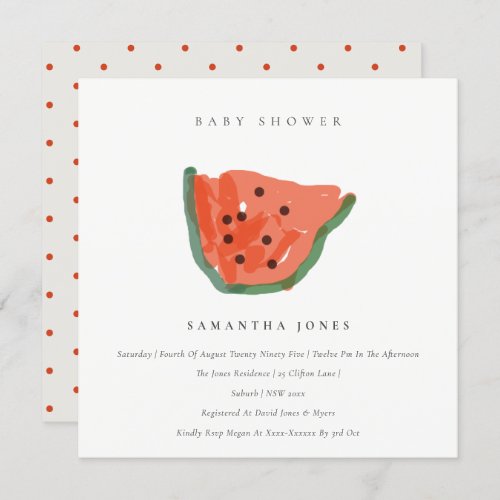 Modern Hand Drawn Watermelon Fruit Baby Shower  Invitation