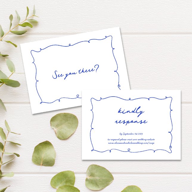 Modern Hand Drawn Wavy Vibrant Blue Wedding RSVP Card (Creator Uploaded)