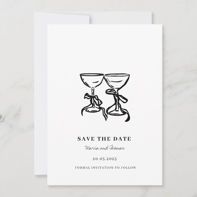 Modern Hand Drawn Wedding Save the Date (Front)