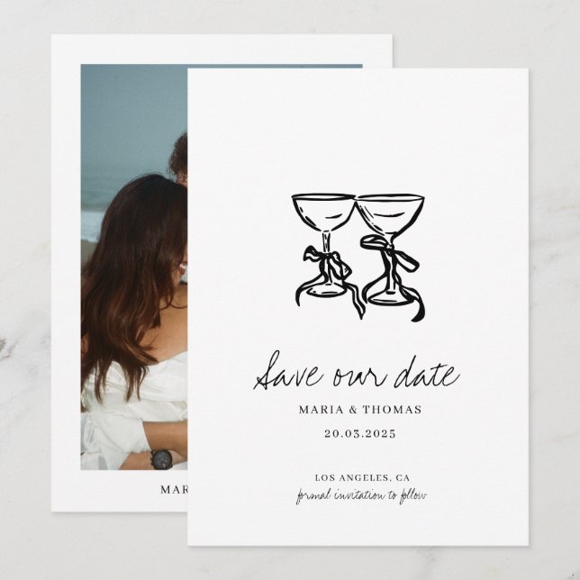 Modern Hand Drawn Wedding Save the Date (Front/Back)