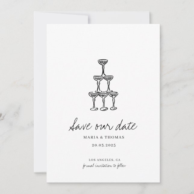 Modern Hand Drawn Wedding Save the Date (Front)