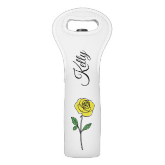Modern Hand Drawn Yellow Rose Customize Name Wine Bag