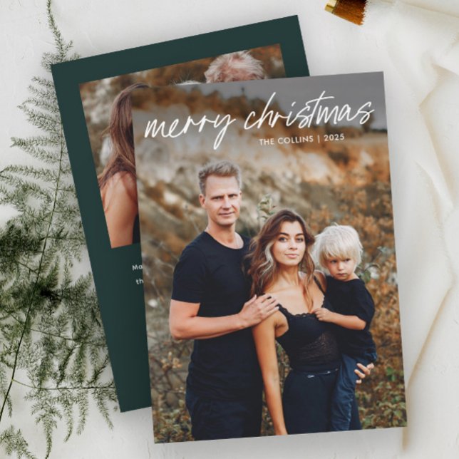 Modern Hand Lettered 2 Photo Christmas Holiday Card (Simple Hand Lettered 2 Photo Christmas Cards.)