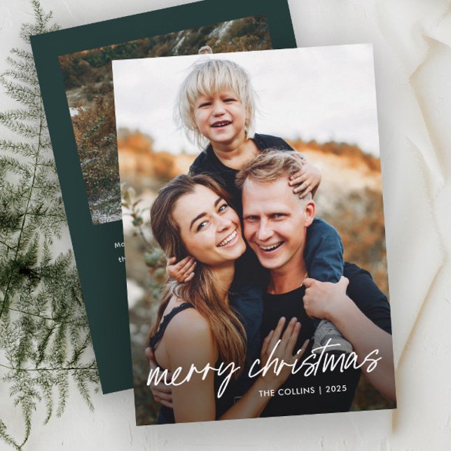 Modern Hand Lettered 2 Photo Christmas Holiday Card (Simple Hand Lettered 2 Photo Christmas Cards.)
