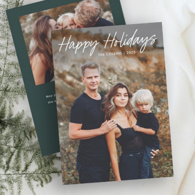 Modern Hand Lettered 2 Photo  Holiday Card (Simple Hand Lettered 2 Photo Holiday Cards.)