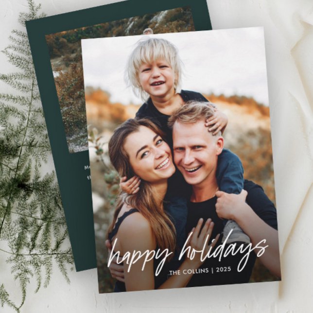 Modern Hand Lettered 2 Photo  Holiday Card (Simple Hand Lettered 2 Photo Holiday Cards.)