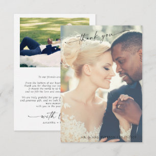 Modern Hand Lettered 2 Photo Wedding Thank You Card