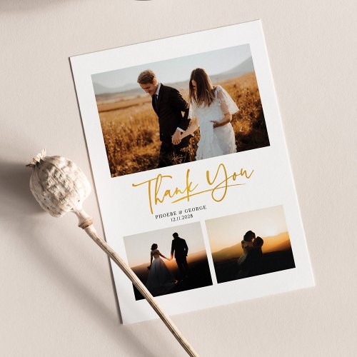 Modern Hand_Lettered 4 Photos Wedding Thank You Note Card
