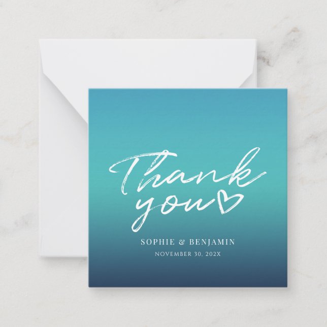 Modern Hand-Lettered Blue Wedding Thank You Note Card (Front)