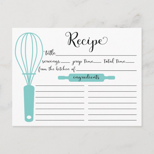Modern Hand Lettered Blue Whisk Recipe Card (Front)