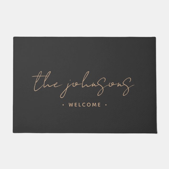 Modern Hand lettered Calligraphy Script Welcome Doormat (Front)