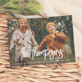 Modern Hand-Lettered Family Name 2 Photo Holiday