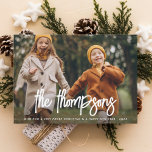 Modern Hand-Lettered Family Name 2 Photo Holiday<br><div class="desc">Full photo and script family name Christmas holiday cards. Replace with your photos and wish your friends and family a merry Christmas, a happy new year, or any custom text or alternate greeting this holiday season! This design showcases one or two of your favorite photos from this year. There is...</div>