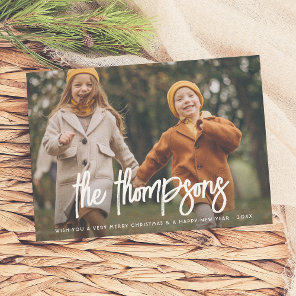 Modern Hand-Lettered Family Name 2 Photo Holiday Card