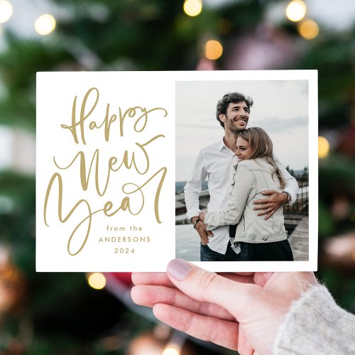 Modern Hand_Lettered Gold New Year Holiday Photo