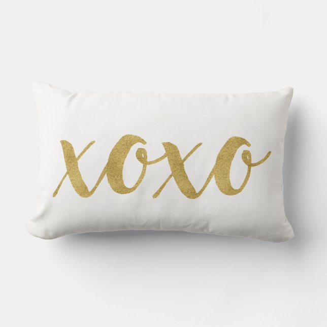 Modern Hand Lettered Gold XOXO Decorative Lumbar Pillow (Front)