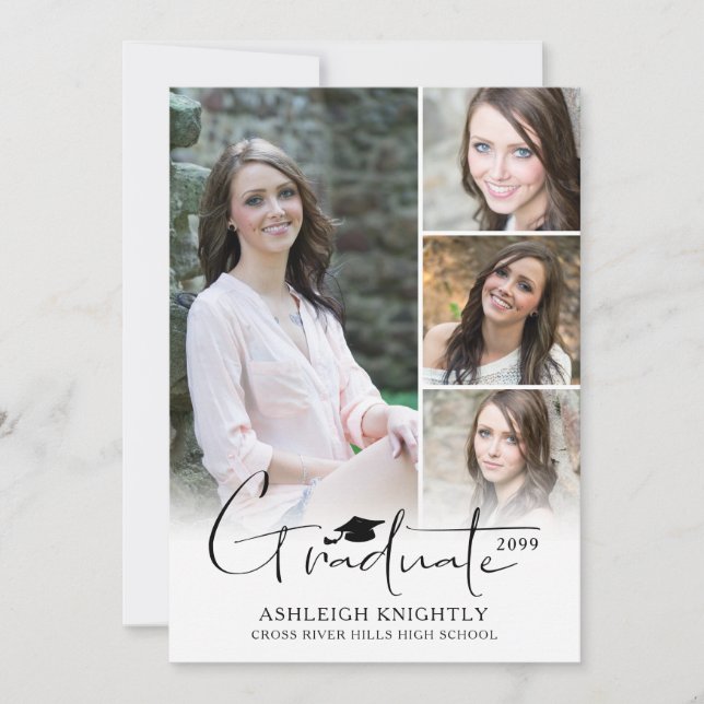 Modern Hand Lettered Graduate Cap 5 Photos Announcement (Front)