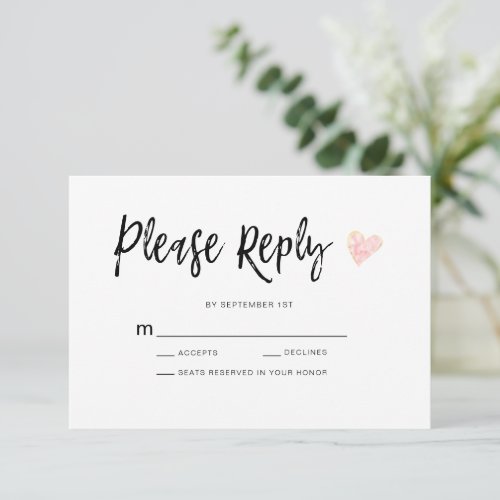 Modern Hand Lettered Heart Wedding  RSVP Card