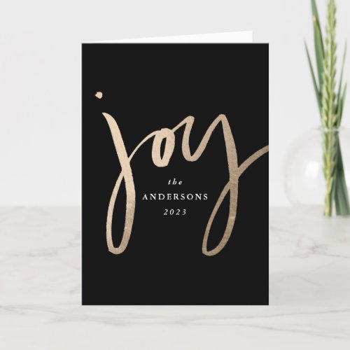 Modern Hand_Lettered Joy Black  Gold Non_Photo Holiday Card