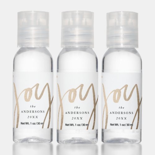 Modern Hand_Lettered Joy Gold Christmas Hand Sanitizer