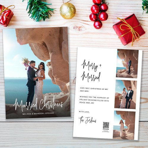 Modern Hand_Lettered Married Christmas 4 photos  Holiday Card