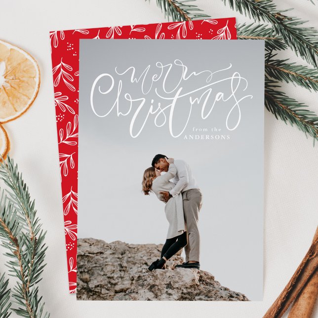 Modern Hand-Lettered Merry Christmas Overlay Photo Holiday Card (Creator Uploaded)