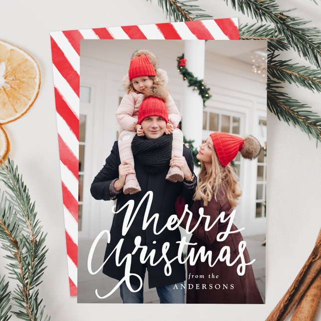 Modern Hand-Lettered Merry Christmas Script Photo Holiday Card (Creator Uploaded)