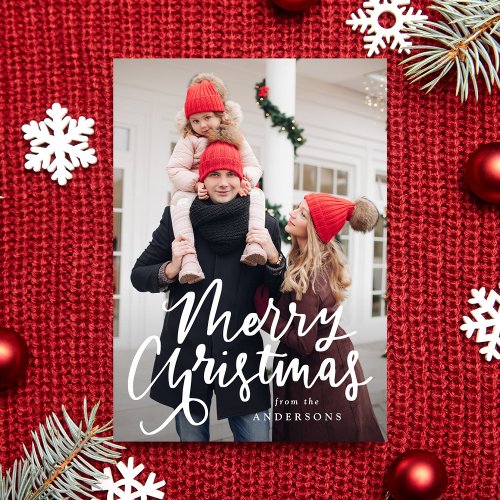 Modern Hand_Lettered Merry Christmas Script Photo Holiday Card