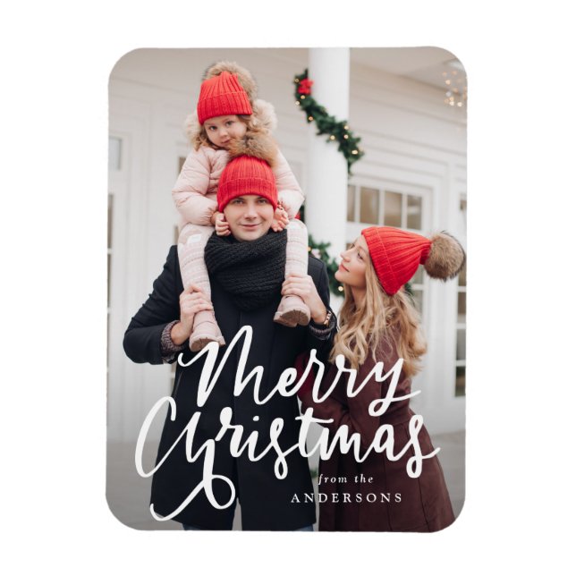 Modern  Hand-Lettered Merry Christmas Script Photo Magnet (Vertical)