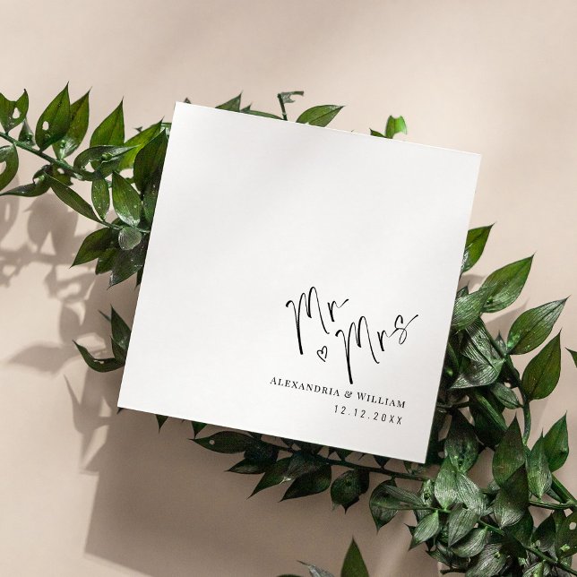 Modern Hand Lettered Mr and Mrs Wedding Napkins (Personalized Modern Hand Lettered Mr and Mrs Wedding Napkins)