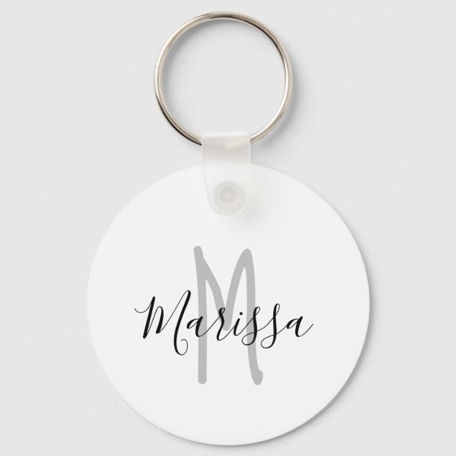 Modern Hand Lettered Name & Monogram Keychain (Front)