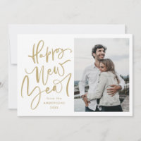 Modern Hand-Lettered New Year Holiday Photo Card