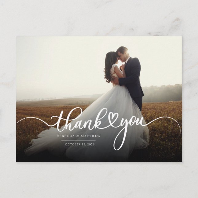 Modern Hand-Lettered Newlyweds Photo Thank You Postcard (Front)