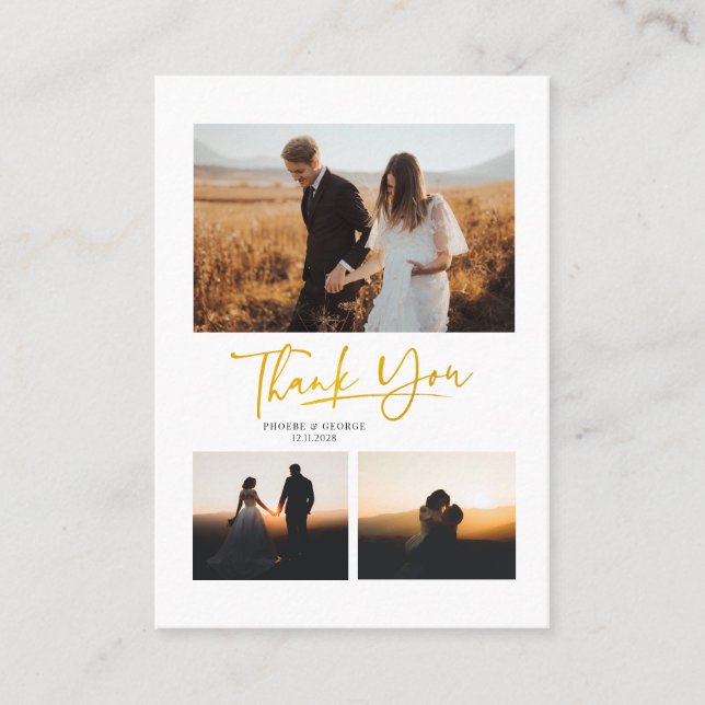 Modern Hand-Lettered Photo Wedding Thank You Card (Front)